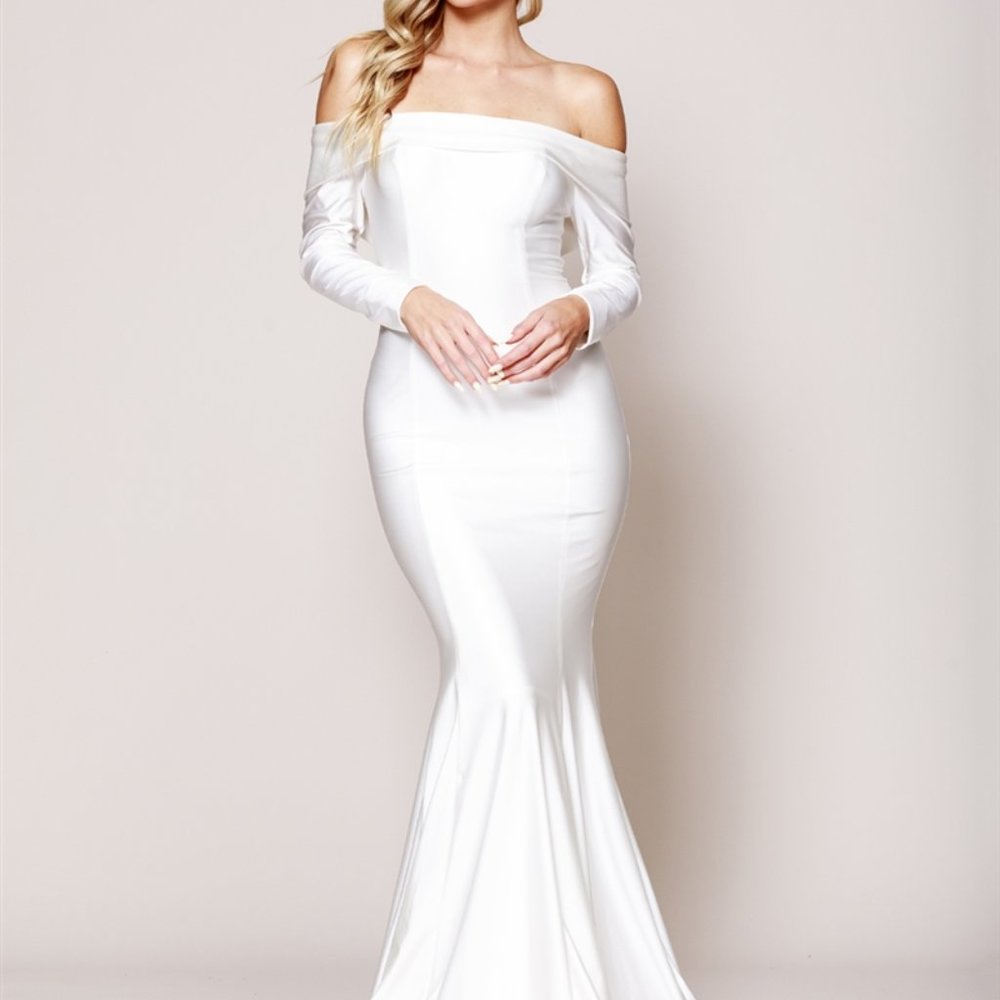Straight Neck Off Shoulder Evening Dress AC380 - Picture 1 of 5